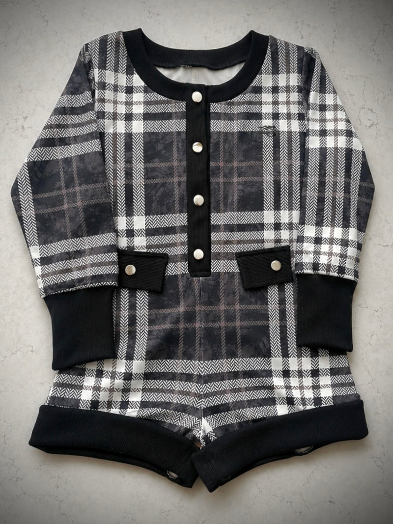 Dark Kamo Plaid Romper