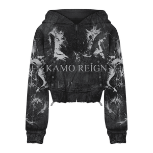 Dark Kamo Cropped Zip Up Hoodie/w Rhinestones image 0