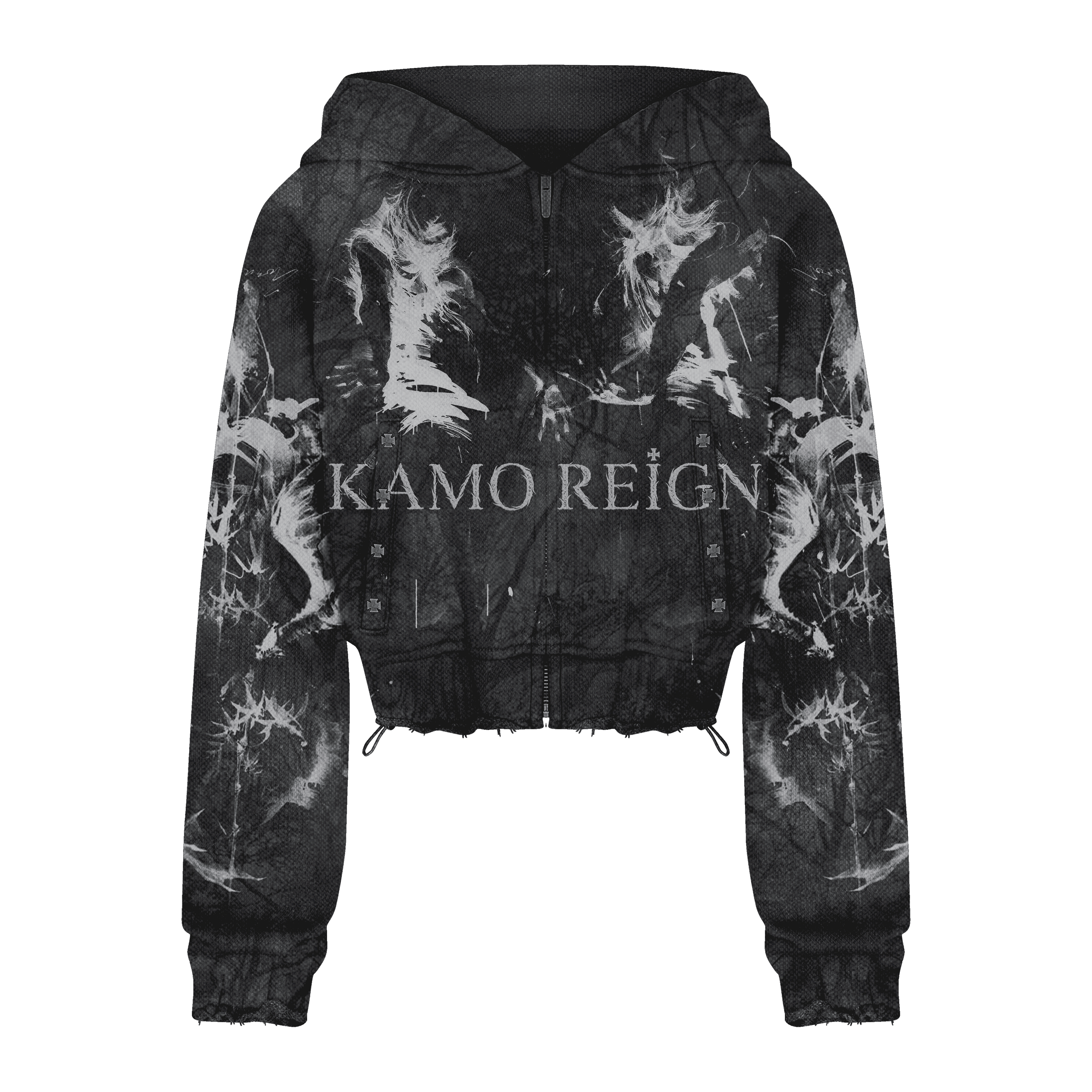 Dark Kamo Cropped Zip Up Hoodie/w Rhinestones image 0