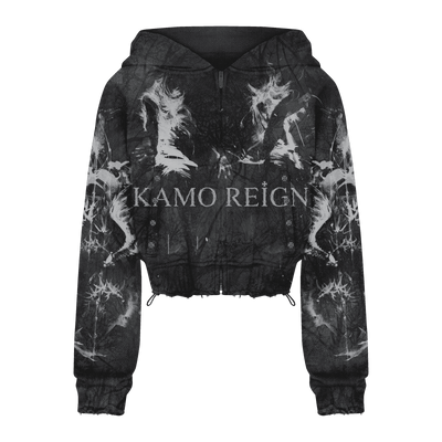 Dark Kamo Cropped Zip Up Hoodie/w Rhinestones image 0
