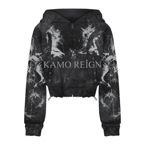 Dark Kamo Cropped Zip Up Hoodie/w Rhinestones image 0