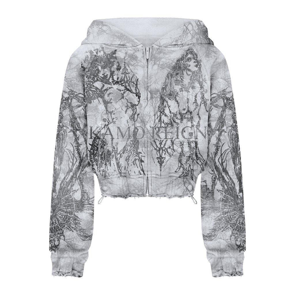 Light Kamo Crop Zip Hoodie/w Rhinestones image 0