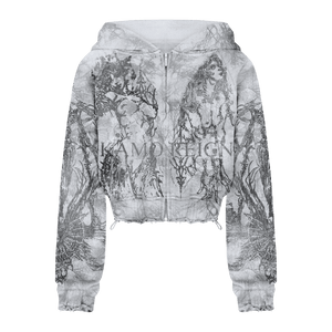 Light Kamo Crop Zip Hoodie/w Rhinestones image 0