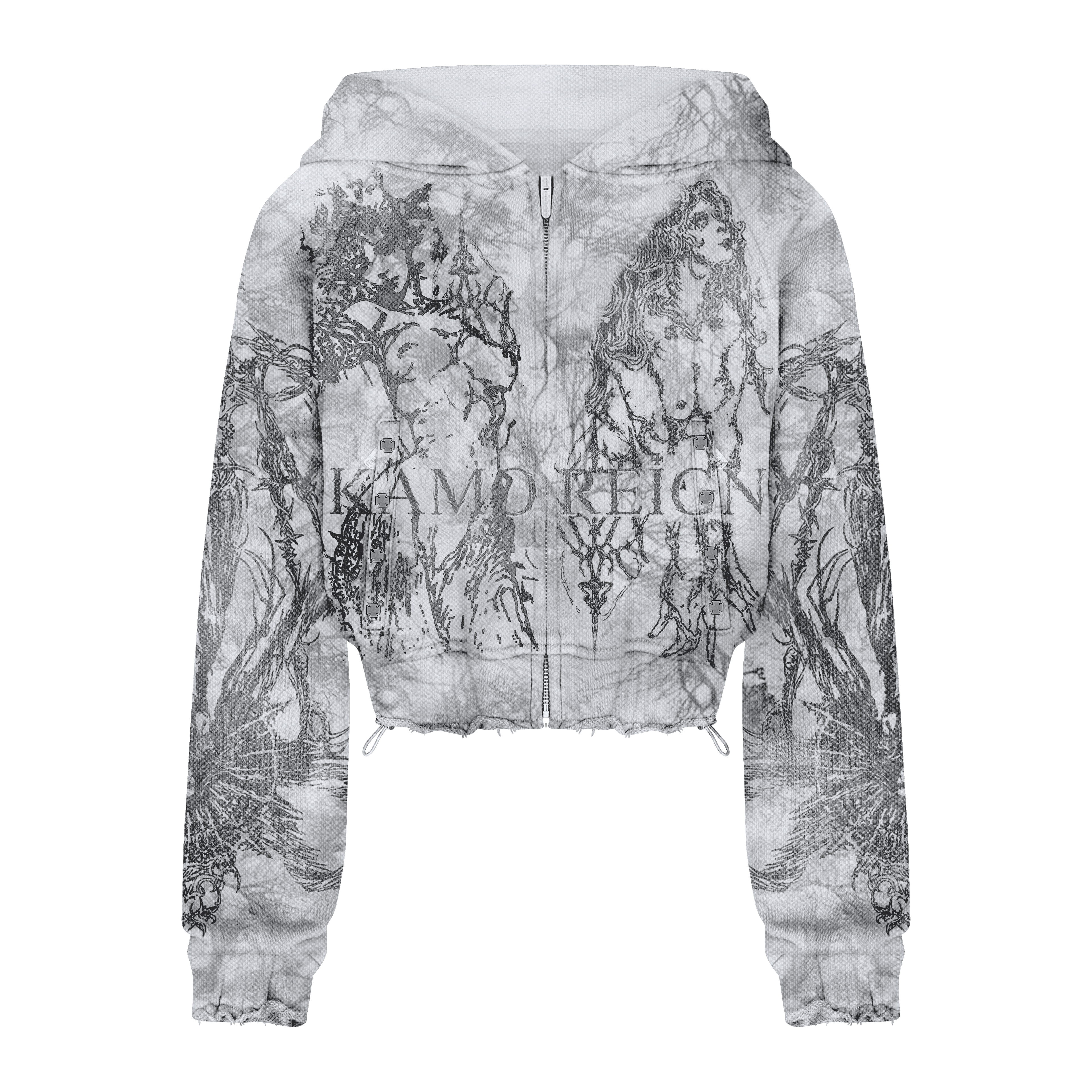 Light Kamo Crop Zip Hoodie/w Rhinestones image 0