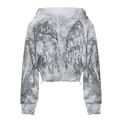 Light Kamo Crop Zip Hoodie/w Rhinestones image 0