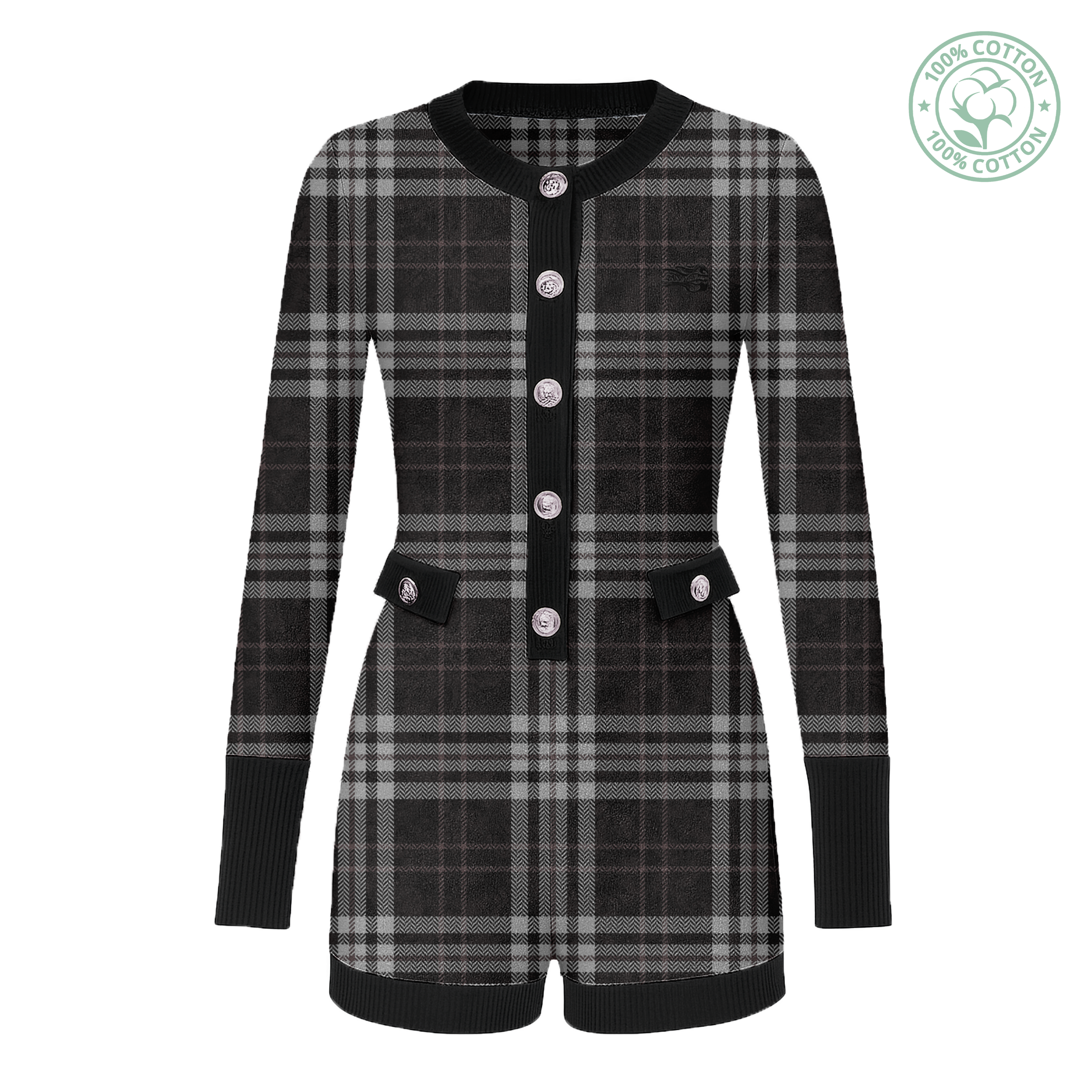 Dark Kamo Plaid Collared Dress