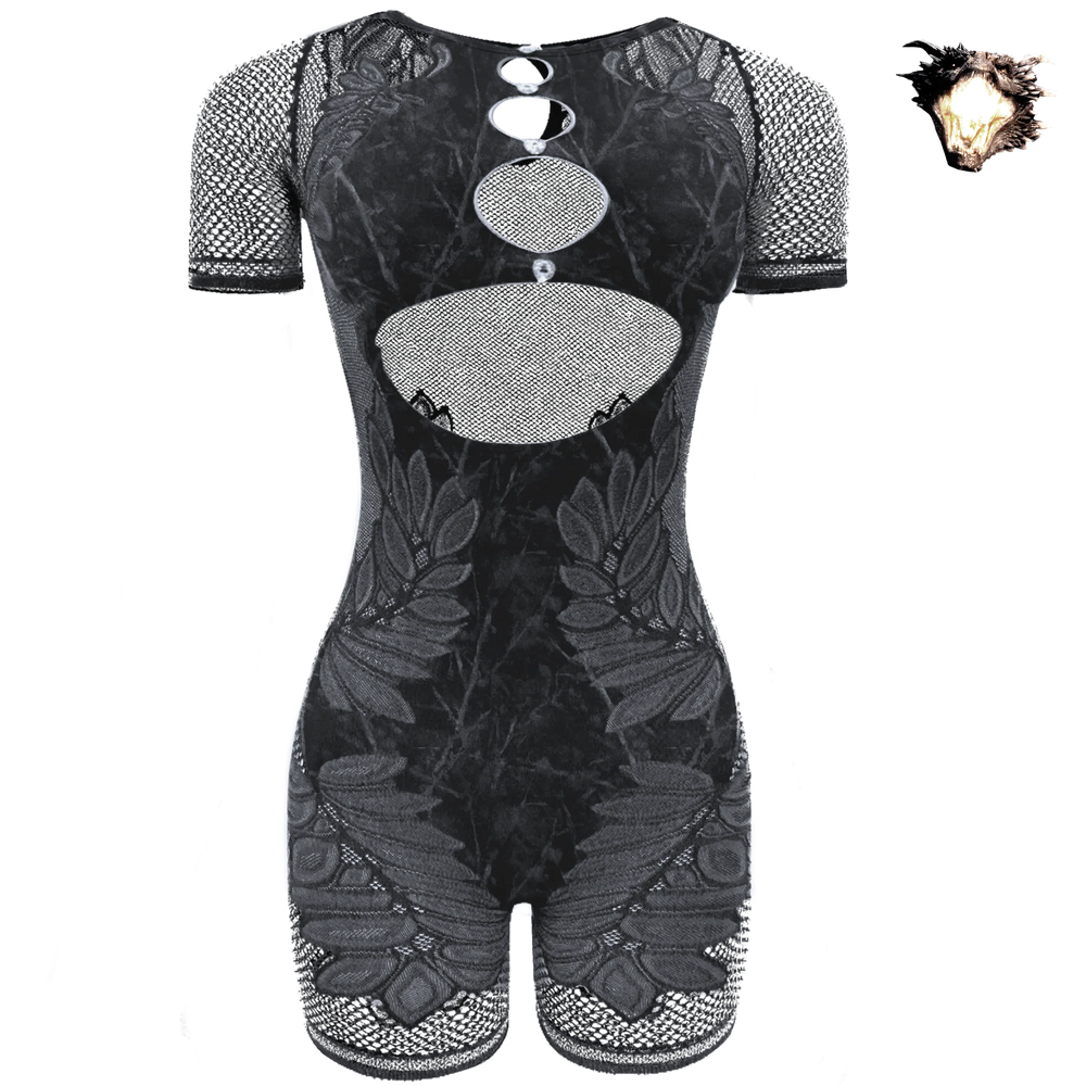 Dark Kamo Women Floral Mesh Romper