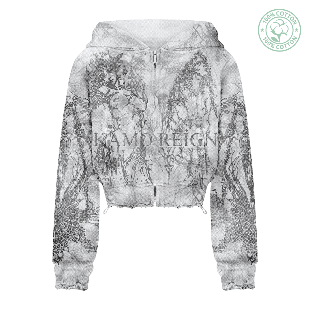Light Kamo Crop Zip Hoodie/w Rhinestones