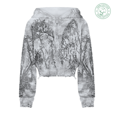 Light Kamo Crop Zip Hoodie/w Rhinestones
