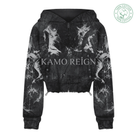 Dark Kamo Cropped Zip Up Hoodie/w Rhinestones