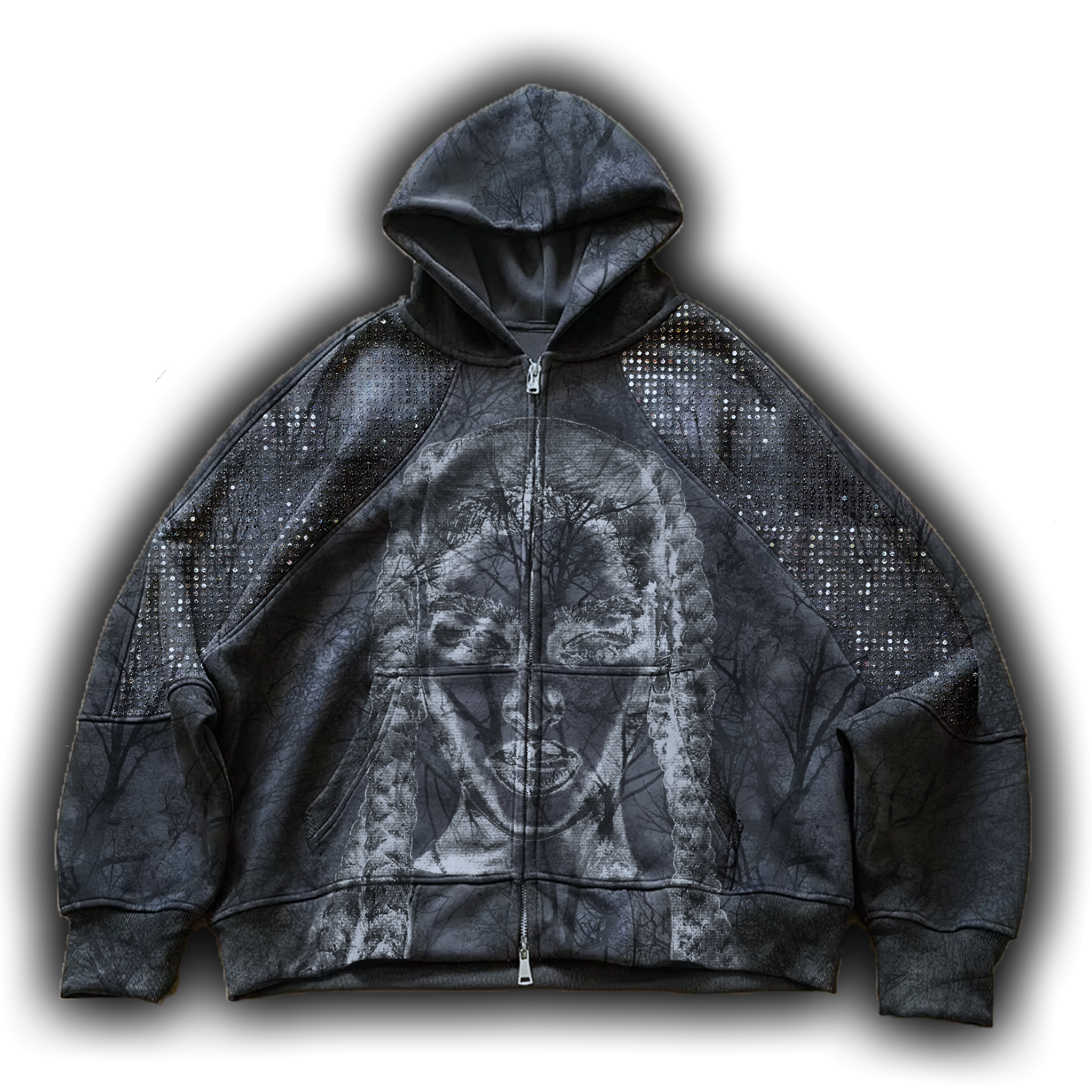 Dark Kamo Oversized Zip Hoodie/w Rhinestones image 0