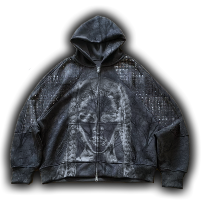 Dark Kamo Oversized Zip Hoodie/w Rhinestones image 0