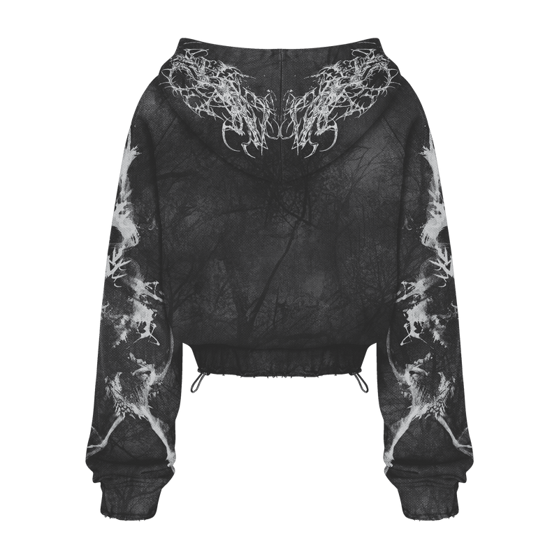 Dark Kamo Cropped Zip Up Hoodie/w Rhinestones image 1