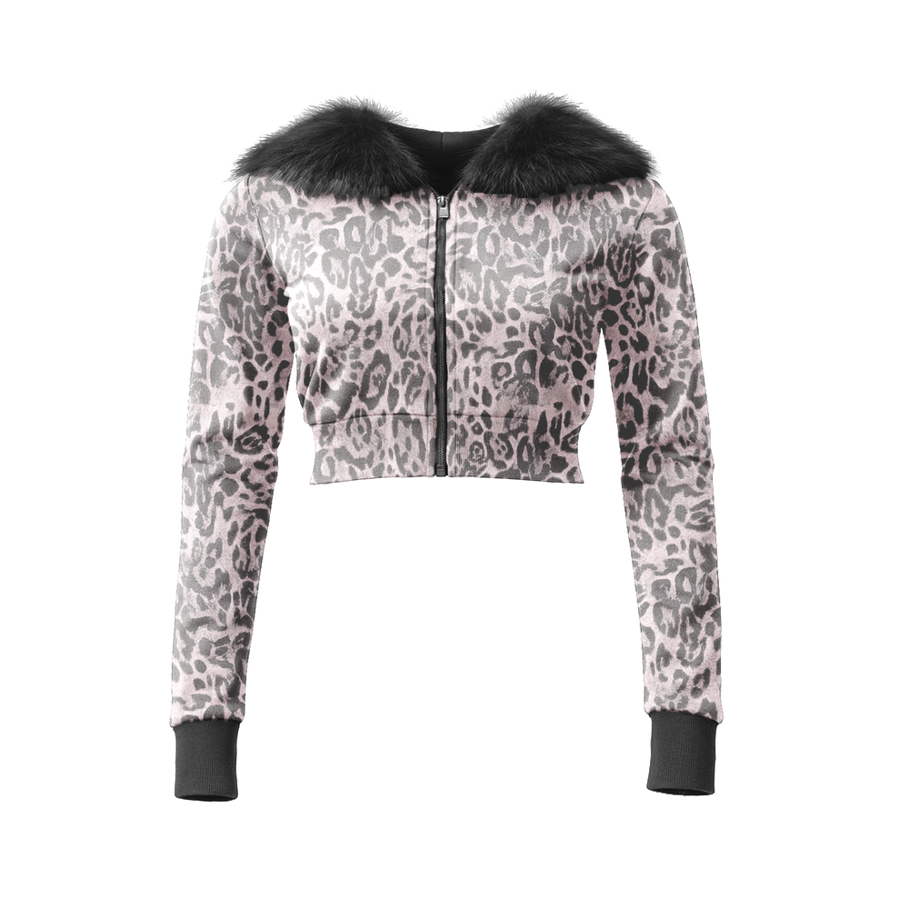 Rose Kamo Cropped Fur Zip Up