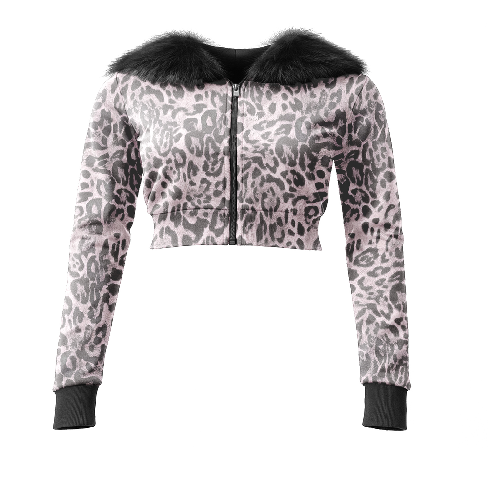 Rose Kamo Cropped Fur Zip Up