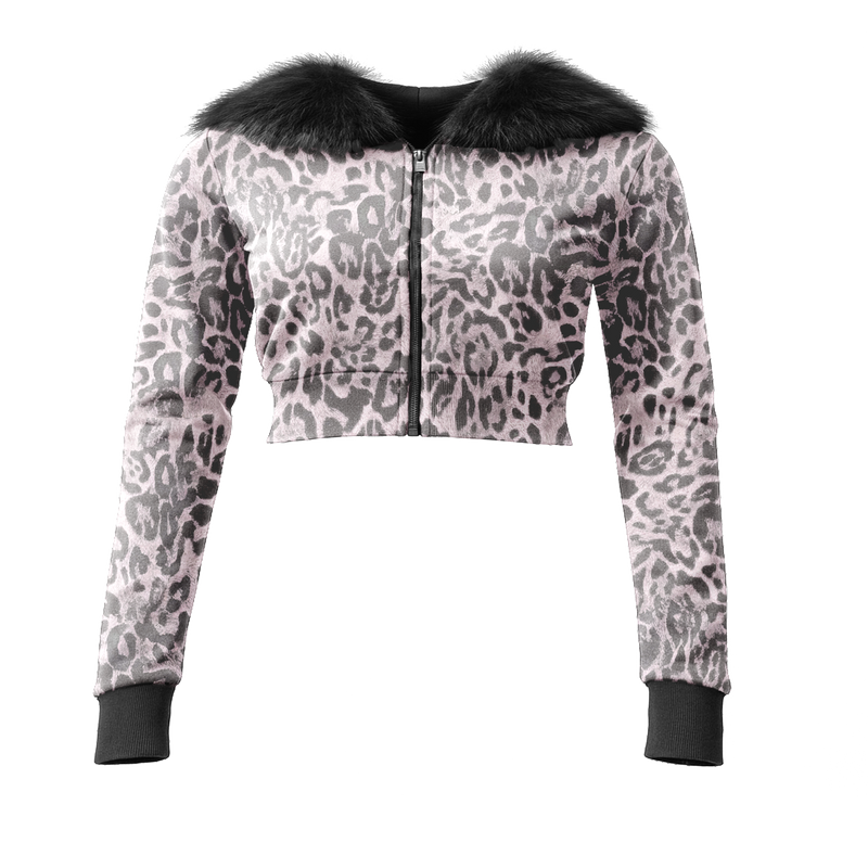 Rose Kamo Cropped Fur Zip Up